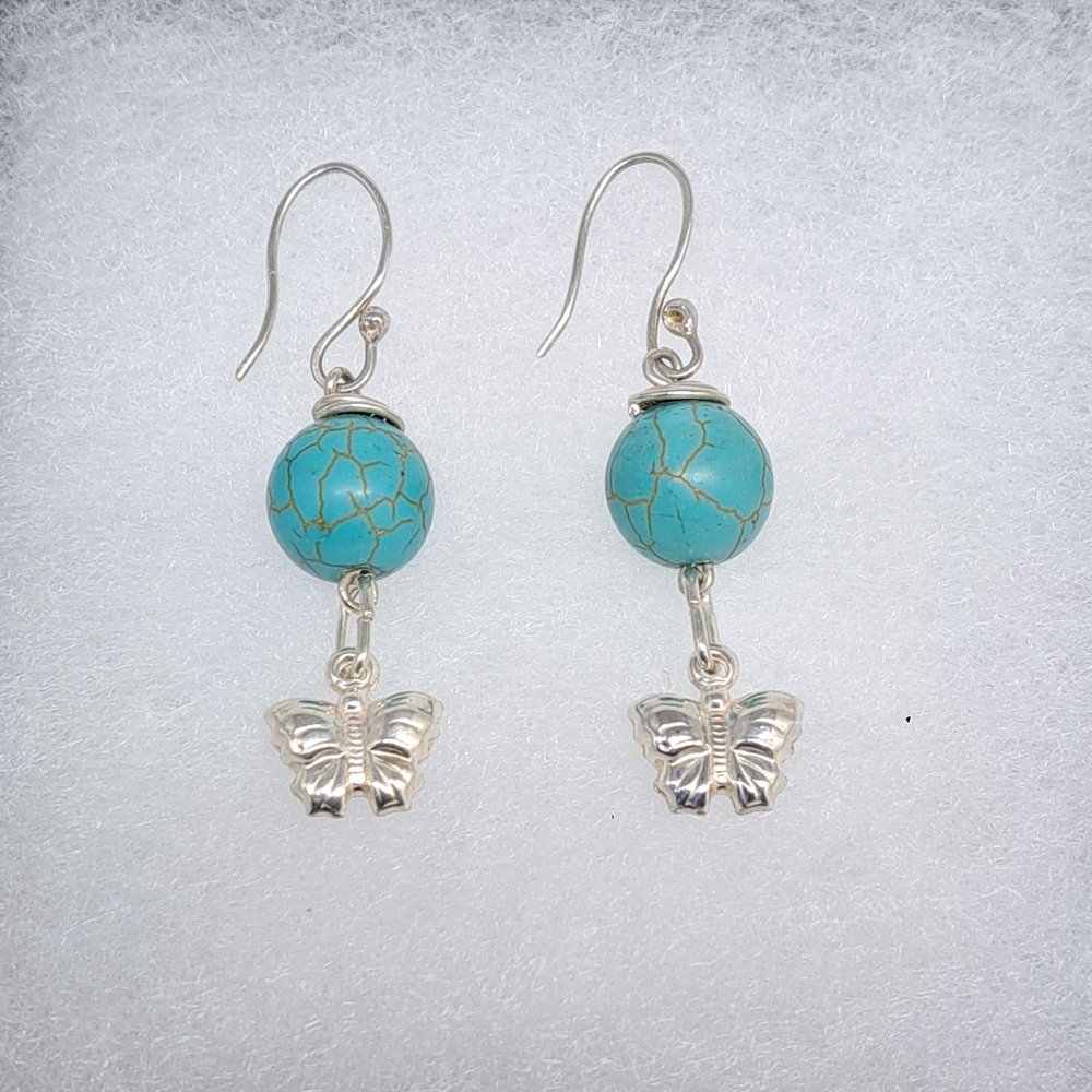Handmade green turquoise butter fly earrings